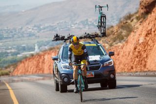 LottoNL-Jumbo's Neilson Powless on his way to fourth place in the prologue at the 2018 Tour of Utah in St. George, Utah.