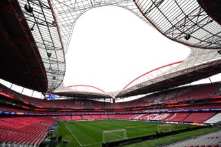 General view inside Benfica's Estádio da Luz ahead of a Champions League game against Barcelona in March 2025.