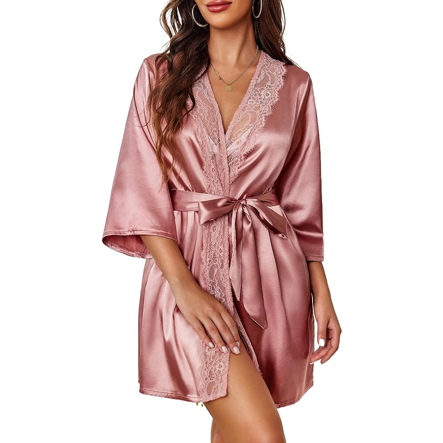 Avidlove Womens Kimono Robe Short Satin Pure Short Silky Robes