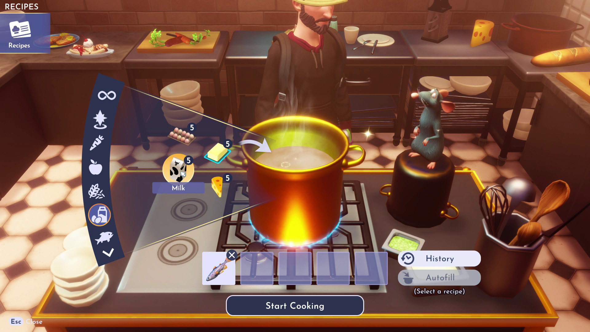 Disney Dreamlight Valley cooking at ratatouille restaurant