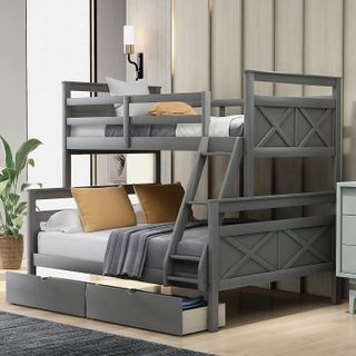 Bellemave Store Bunk Bed with 2 Drawers in grey in bedroom