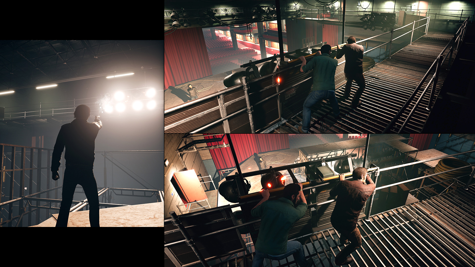 Split screenshot of cooperative game, a way out, the character escapes the enemy