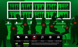 Digital image of types of people getting a drink at a bar