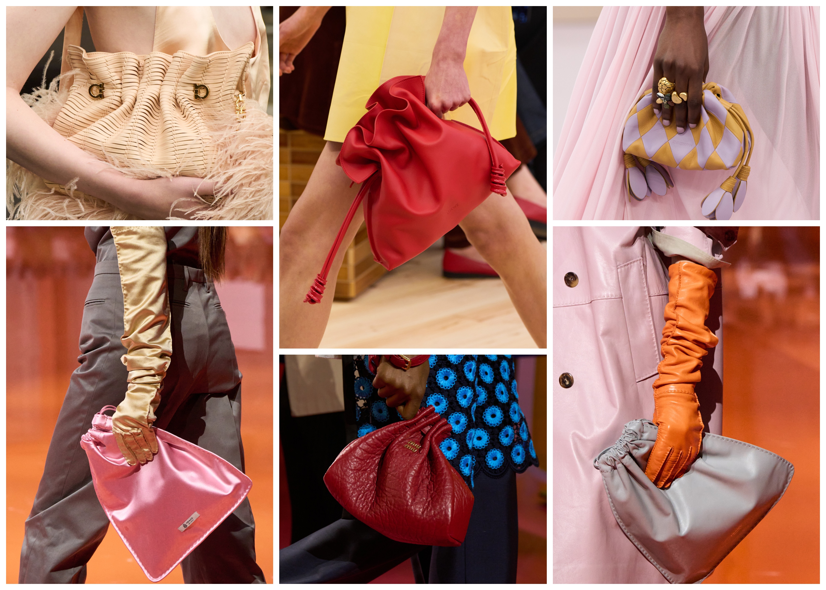 bag trends on the spring 2026 runways of ferragamo, prada, loewe, miu miu, and zimmermann