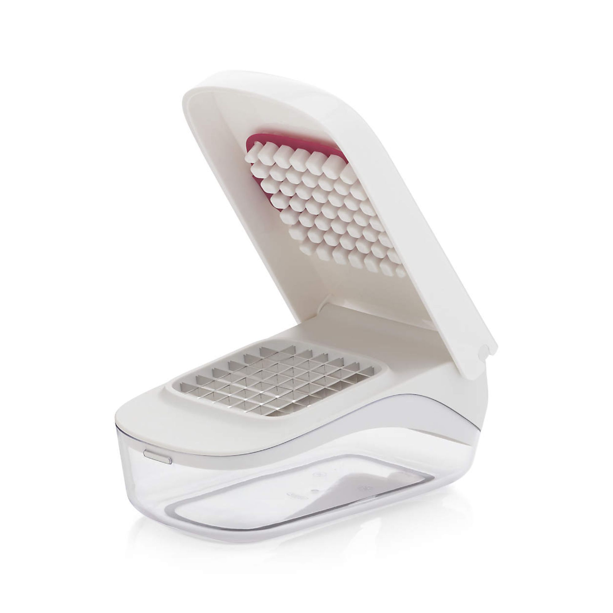 White vegetable chopper with plastic tray