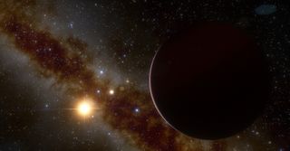 Artist’s illustration of the newfound gas-giant planet GJ 3512b, which circles a red dwarf star.