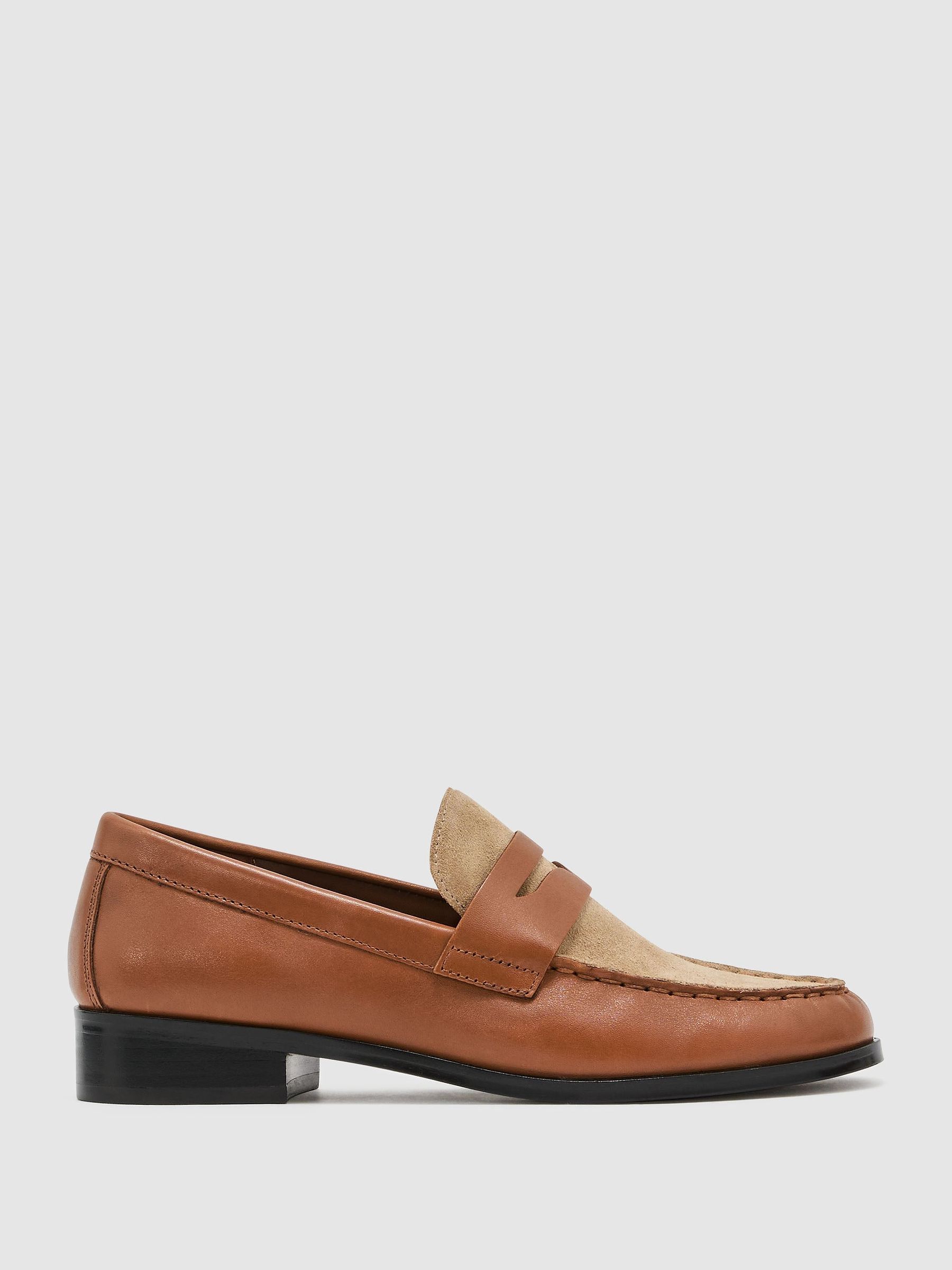 Leather and Suede Penny Loafers in Tan - Size 3 Eu 36