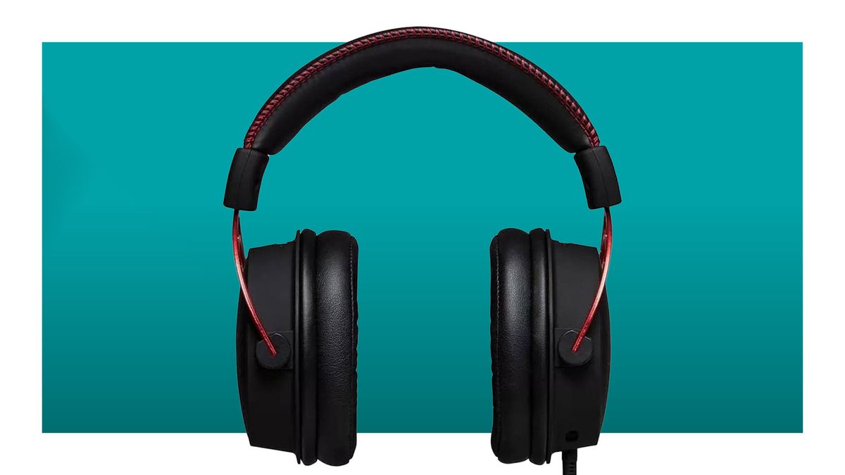 HyperX Cloud Alpha headset on a blue background.