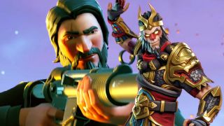 A photo illustration showing Fortnite's Reaper and Sun Wukong skins.
