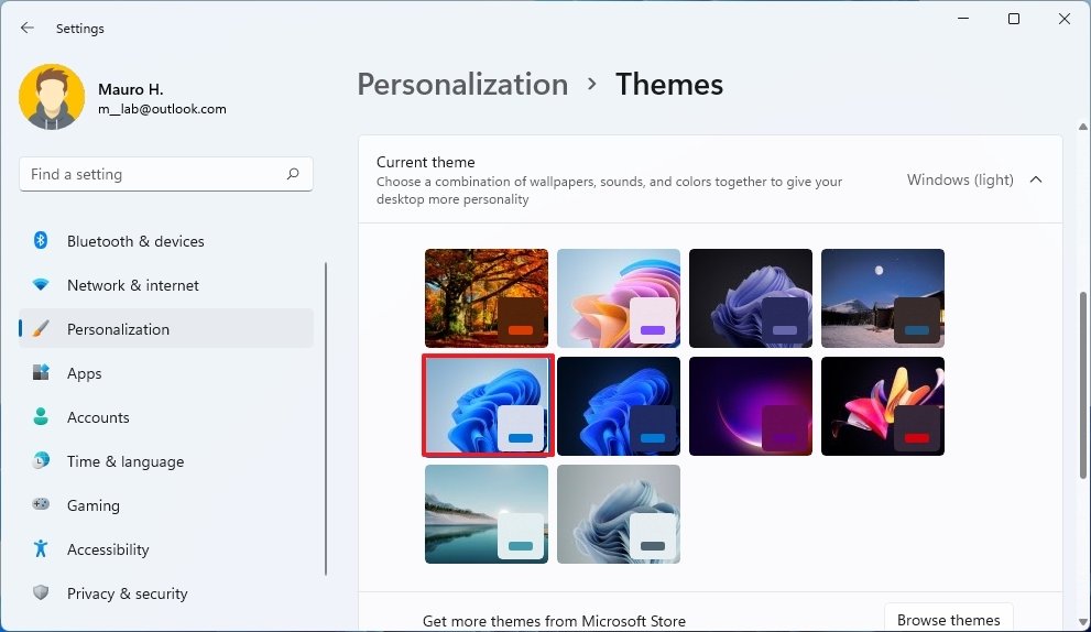 Set new theme on Windows 11