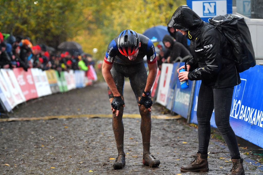 OUDENAARDE BELGIUM NOVEMBER 01 Toon Aerts of Belgium and Team Baloise Trek Lions on second place catching breath after the 32nd Koppenbergcross Grand Prix Jolien Verschueren 2021 Mens Elite Koppenbergcross Oudenaarde X2OBadkamersTrofee on November 01 2021 in Oudenaarde Belgium Photo by Luc ClaessenGetty Images