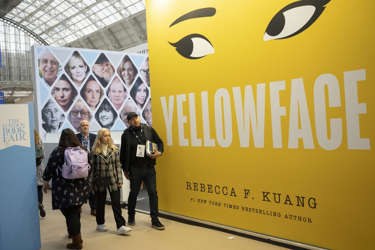 A large graphic for Rebecca Kuang&amp;#039;s book &amp;#039;Yellowface&amp;#039;