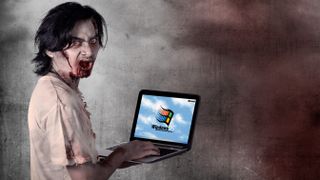 Zombie using a MacBook running Windows 95