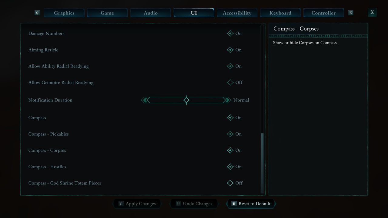 Avowed UI options menus