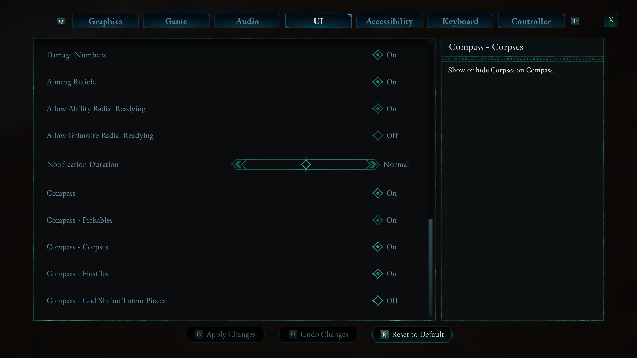 Avowed UI options menus