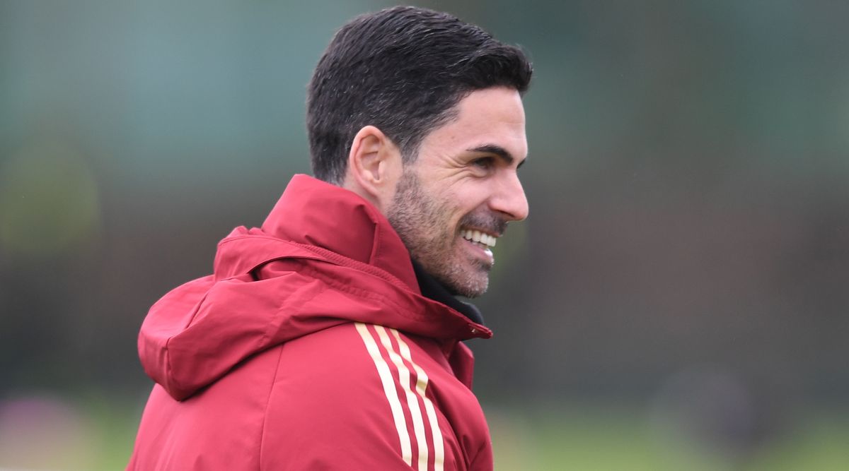 ST ALBANS, ENGLAND - JANUARY 25: Arsenal manager Mikel Artet during a training session at London Colney on January 25, 2024 in St Albans, England. (Photo by Stuart MacFarlane/Arsenal FC via Getty Images)