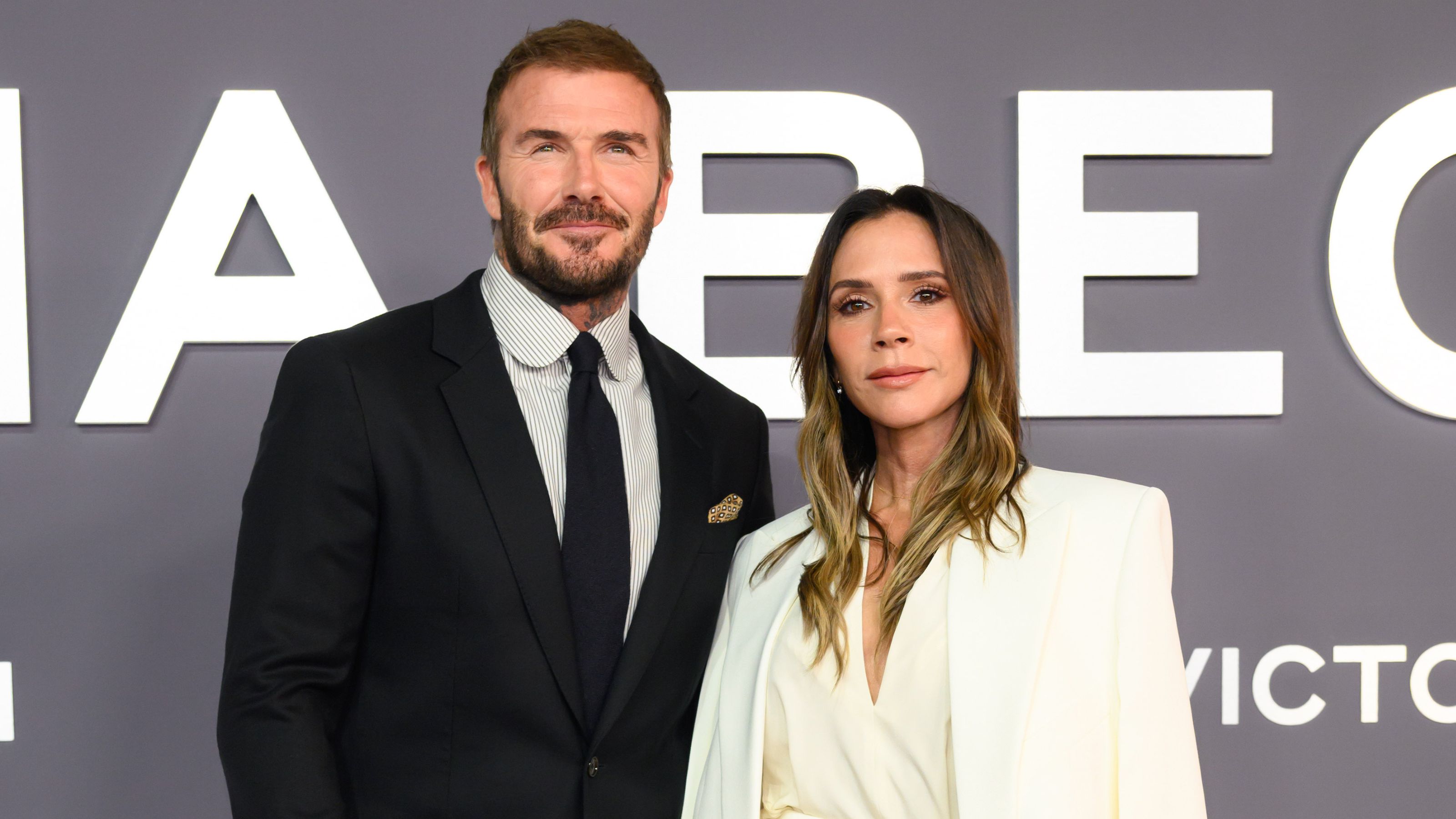 David and Victoria Beckham on a red carpet
