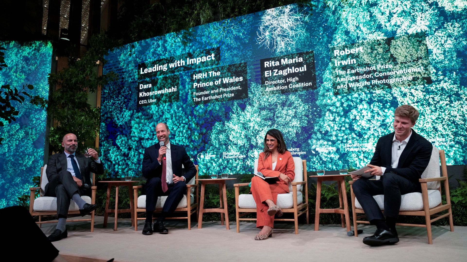 Prince William, Robert Irwin and other panellists on stage at London Climate Action Week