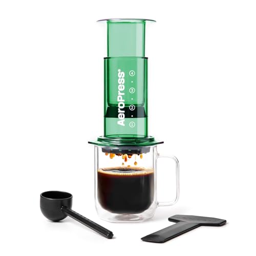 Aeropress Clear Coffee Press &amp;ndash; 3 in 1 Brew Method Combines French Press, Pourover, Espresso, Full Bodied Coffee Without Grit or Bitterness, Small Portable Coffee Maker for Camping &amp;amp; Travel, Green