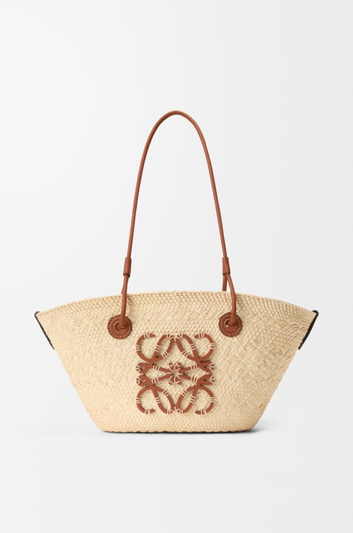 Small Anagram Basket Bag in Iraca Palm and Calfskin