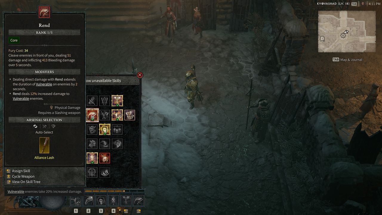 Screen showing the Rend ability for Diablo 4 barbarian