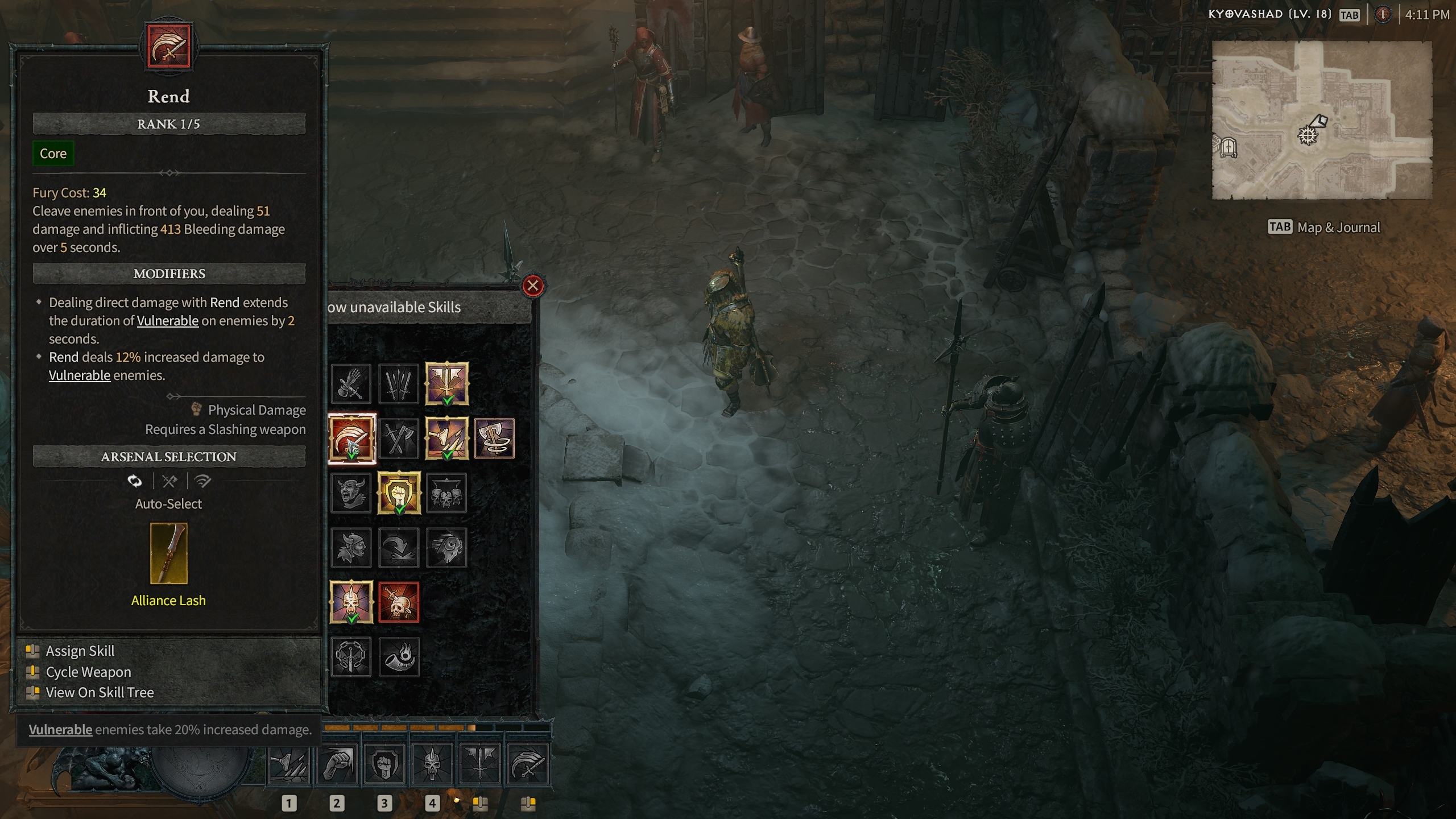 Screen showing the Rend ability for Diablo 4 barbarian
