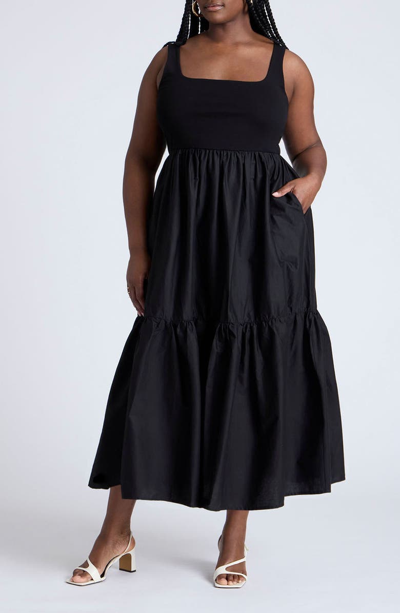 Mixed Media Sleeveless Stretch Cotton Maxi Dress
