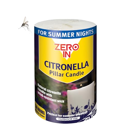 Zero in Citronella Pillar Candle – Mosquito Repellent for the Home - Insect Candle Treatment for Outdoor - Repels Mosquitoes & Biting Insects - Long-Lasting Protection