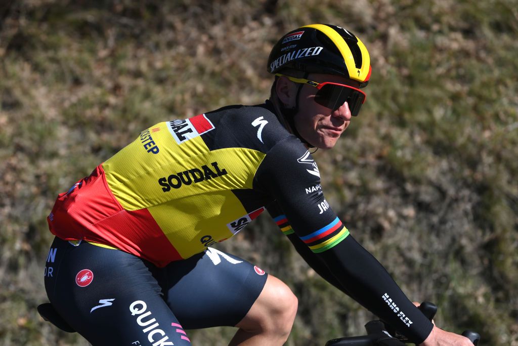 SISTERONFRANCE MARCH 07 Remco Evenepoel of Belgium and Team Soudal Quick Step competes during the 82nd Paris Nice 2024 Stage 5 a 1935km stage from SaintSauveurdeMontagut to Sisteron UCIWT on March 07 2024 in Sisteron France Photo by Alex BroadwayGetty Images