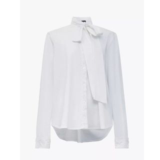 James lakeland white pussy bow shirt with crochet trim