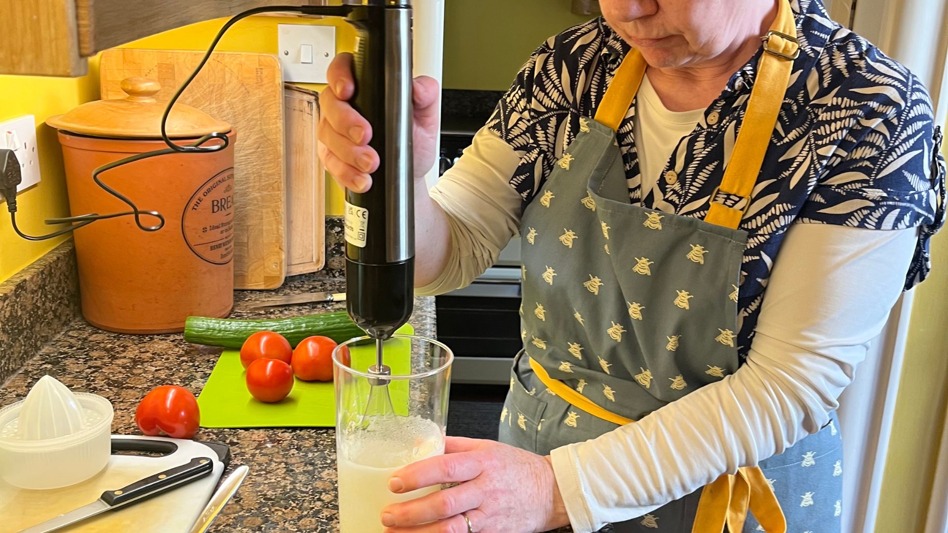 The Morphy Richards Handblender with Masher in use by tester Josephine Kennedy