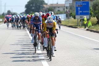 FRANCAVILLA AL MARE ITALY MAY 15 Luke Plapp of Australia and Team Jayco AlUla leads the peloton during the 107th Giro dItalia 2024 Stage 11 a 207km stage from Foiano di val Fortore to Francavilla al mare UCIWT on May 15 2024 in Francavilla al mare Italy Photo by Dario BelingheriGetty Images