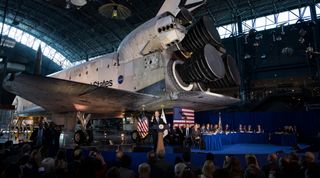 Vice President Mike Pence speaks at the sixth meeting of the National Space Council at the National Air and Space Museum in Chantilly, Va., on Aug. 20, 2019.