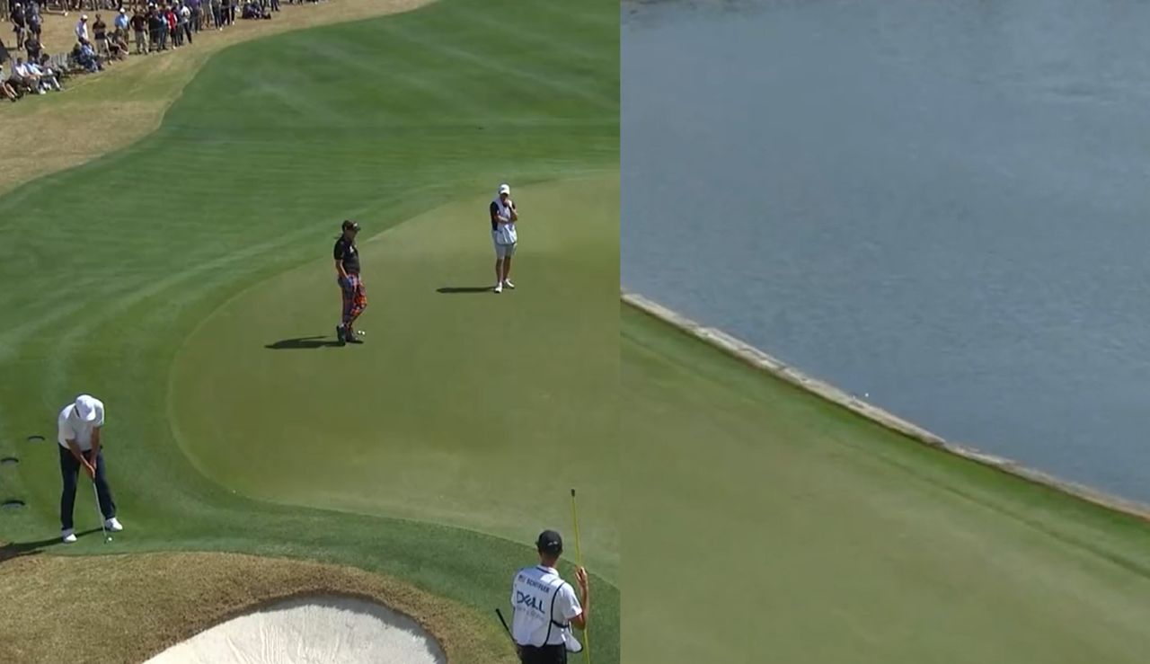 Scheffler putts into the the water