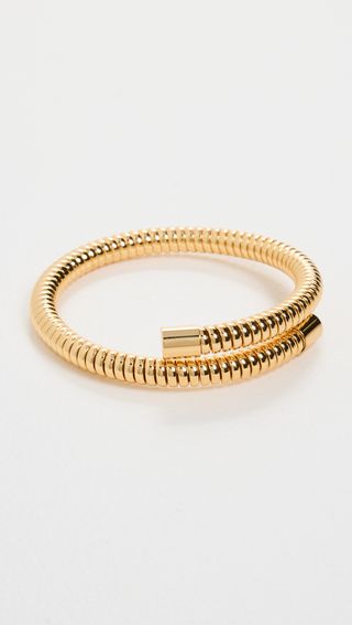 Wide Polished Gold Ribbed Stretch Bracelet