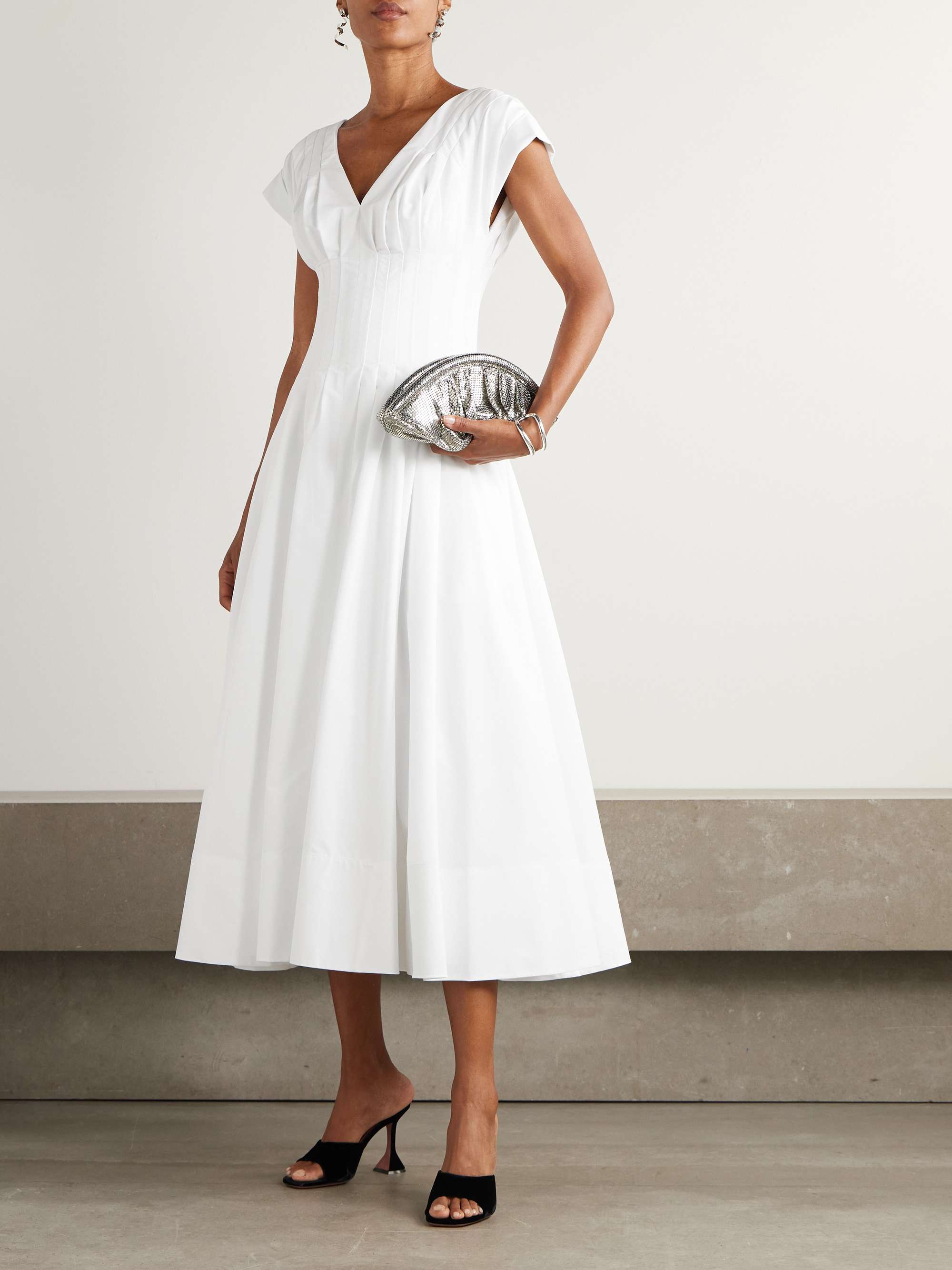 Nina Pleated Cotton-Blend Poplin Midi Dress