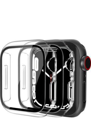 QHOHQ 2 Pack Hard PC Case Compatible with Apple Watch Series 8 41mm & Series 7 41mm with Tempered Glass Screen Protector