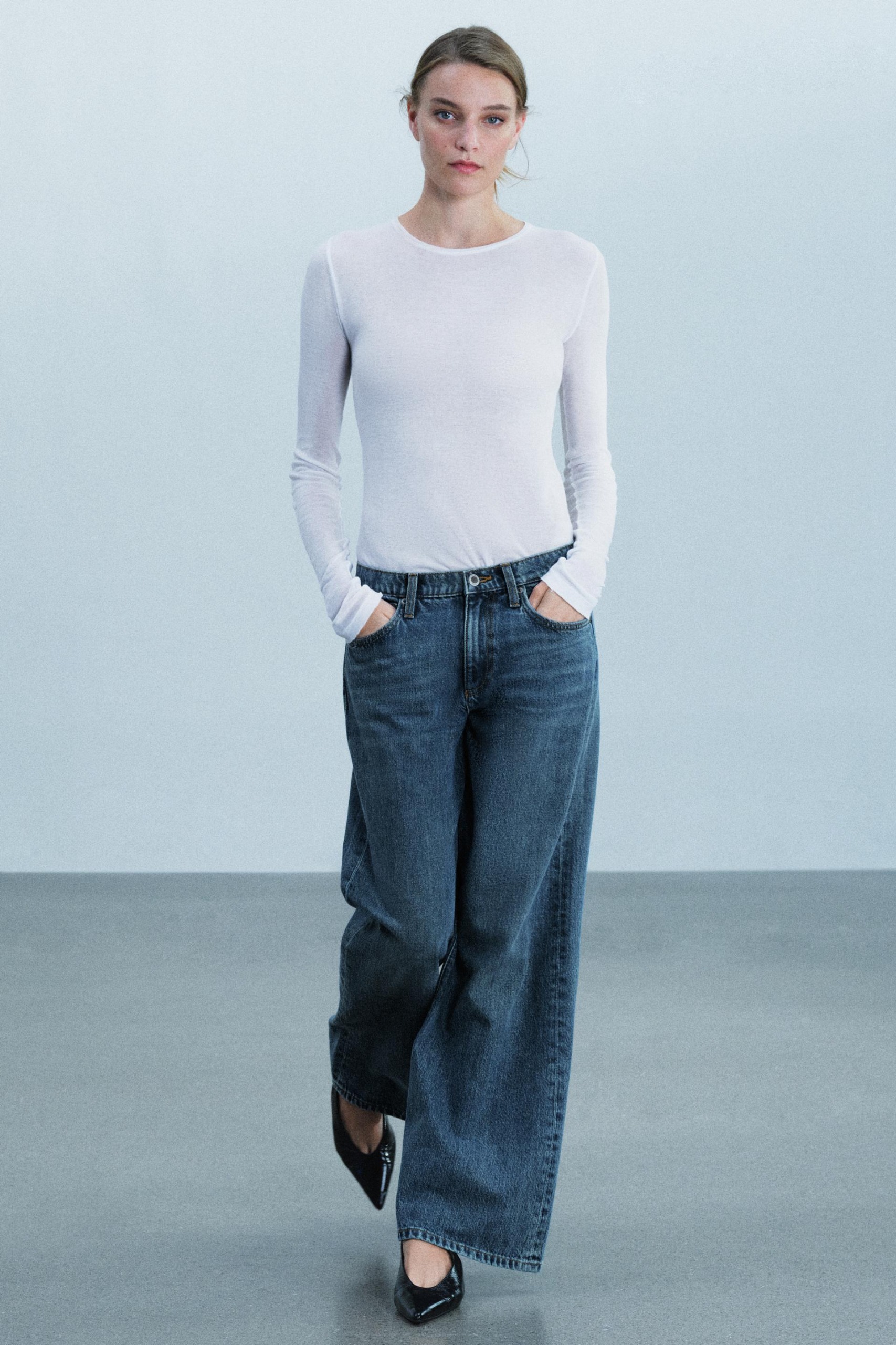 Zw Collection Low-Rise Wide-Leg Jeans - Mid-Blue - 6