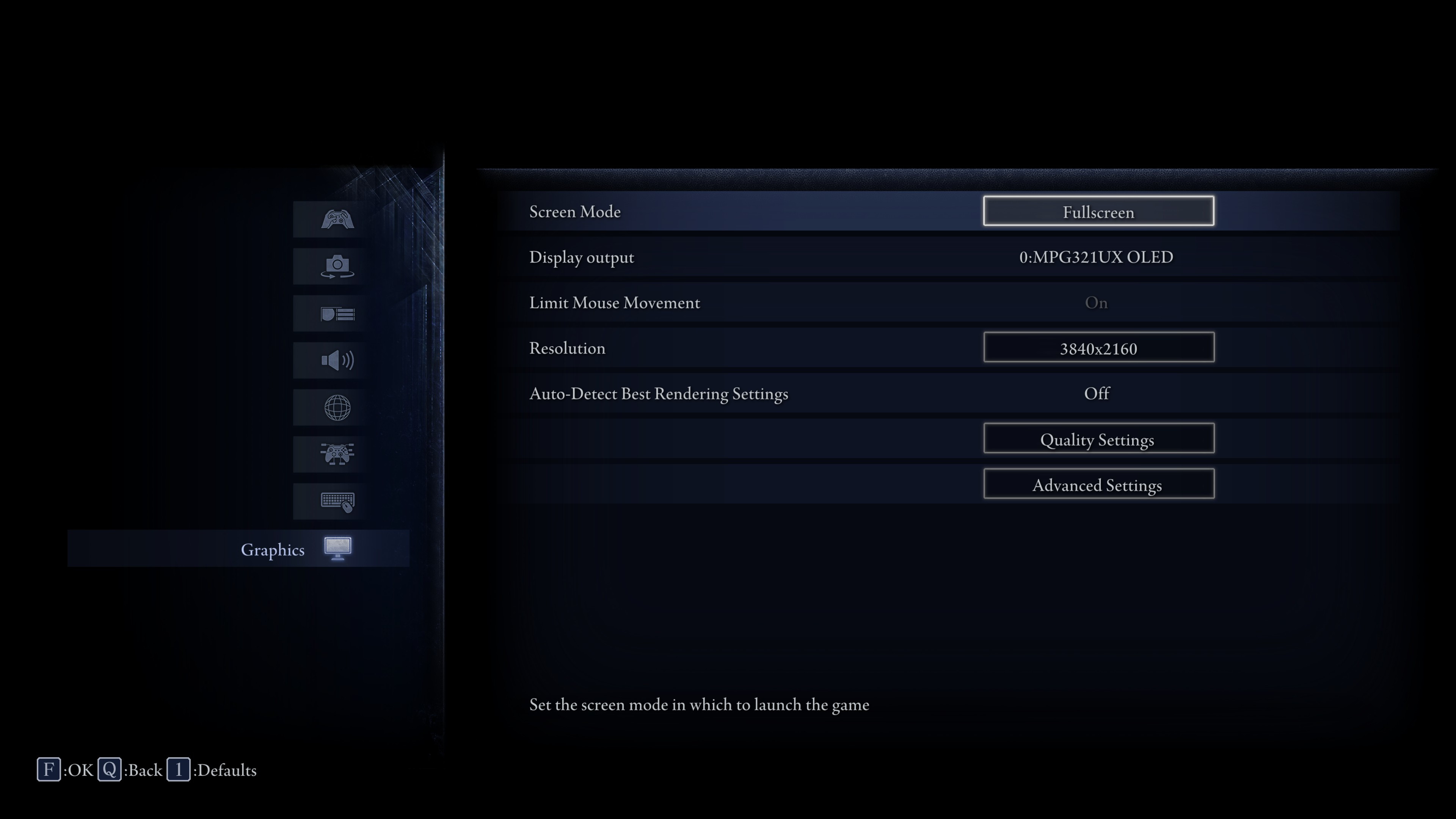 A screenshot of the graphics options available on the PC version of Elden Ring Nightreign
