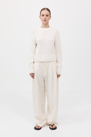 Linen Silk Blend Jumper - Salt