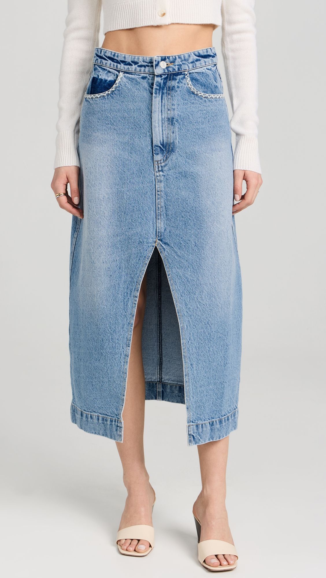 Marion Mended Denim Maxi Skirt