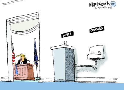 Political Cartoon U.S. White House Jim Crow Drinking Fountains Trump