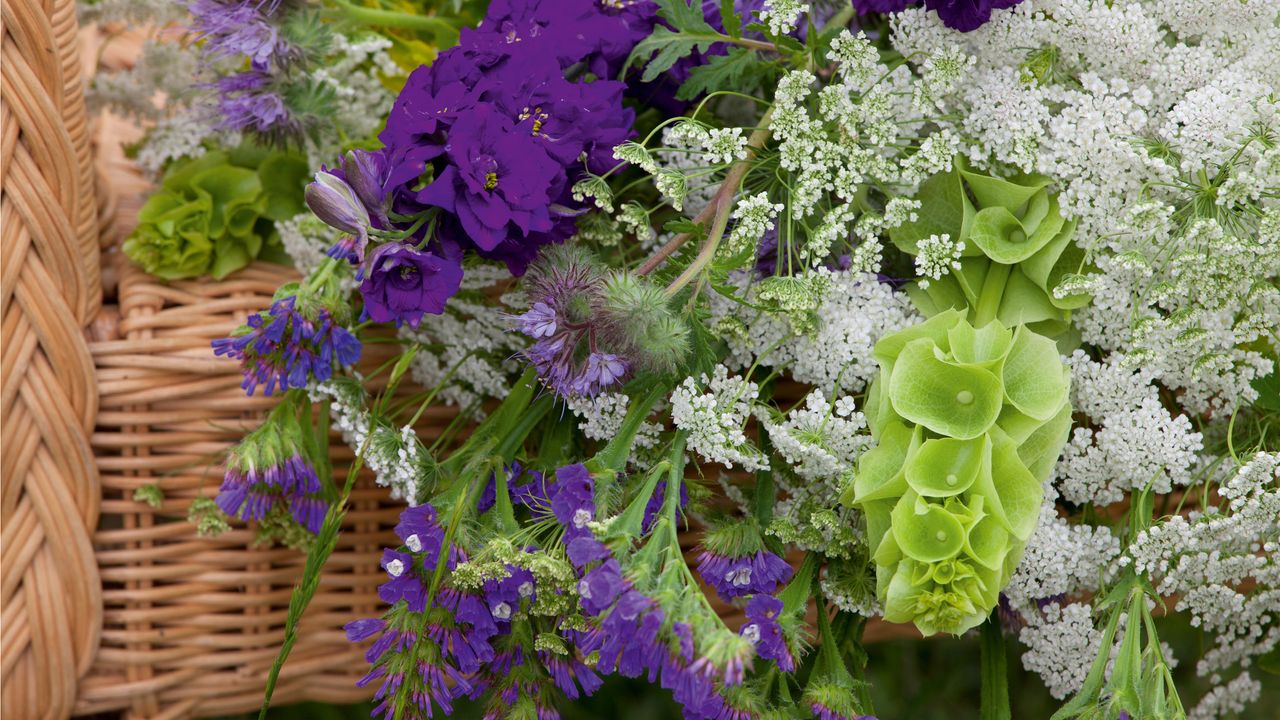 cut British flowers on a seat