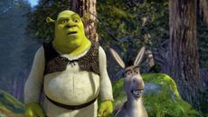 Shrek and Donkey standing side-by-side looking confused in "Shrek 2"