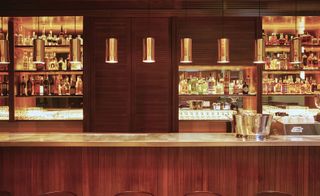 Hotel bar with wood paneling