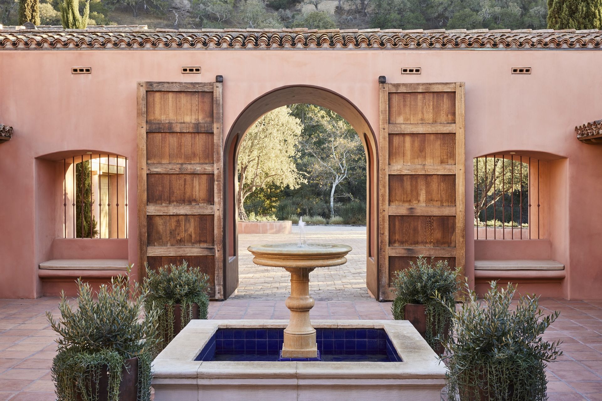 Bright pink courtyard
