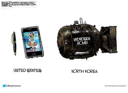 Obama cartoon North Korea iPhone H Bomb