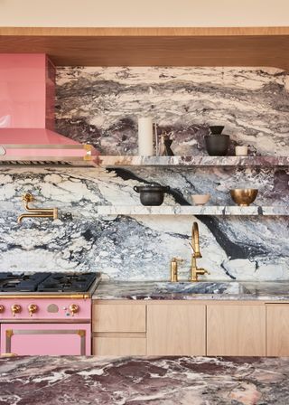 A bright pink kitchen oven