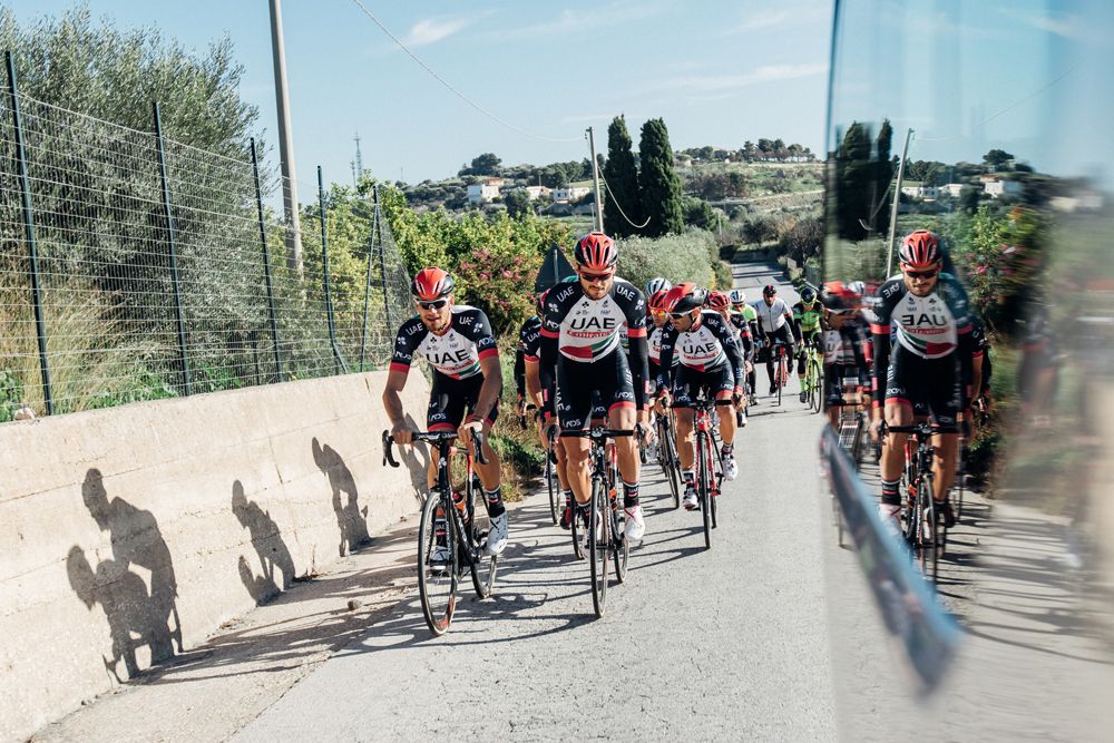 The UAE Team Emirates riders enjoy some winter sun