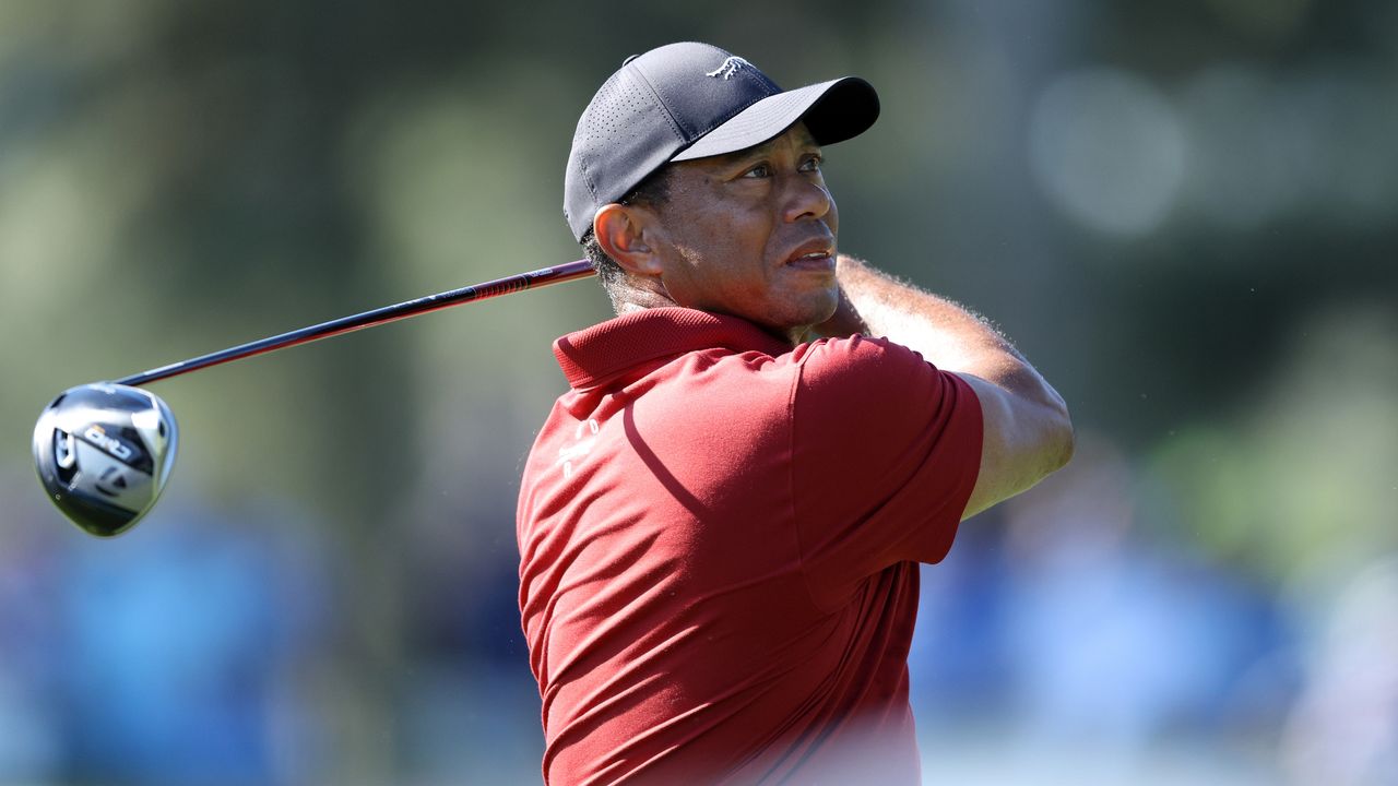 Tiger Woods plays a drive at The Masters